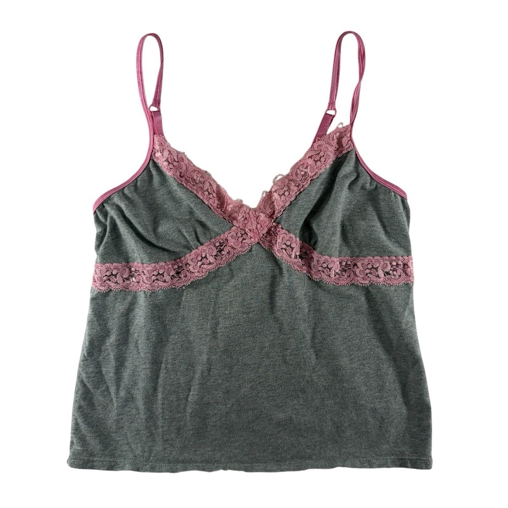 Vtg Y2K 90s Victoria's Secret Pink Sz M Lace Trim Babydoll Cami Tank Coquette
